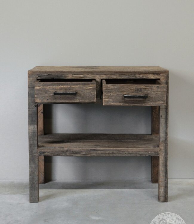 Be-Uniq Haltafel 2 Lades | Oud Hout | H80xB80xD35 cm