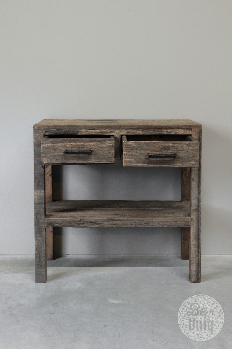 Be-Uniq Haltafel 2 Lades | Oud Hout | H80xB80xD35 cm