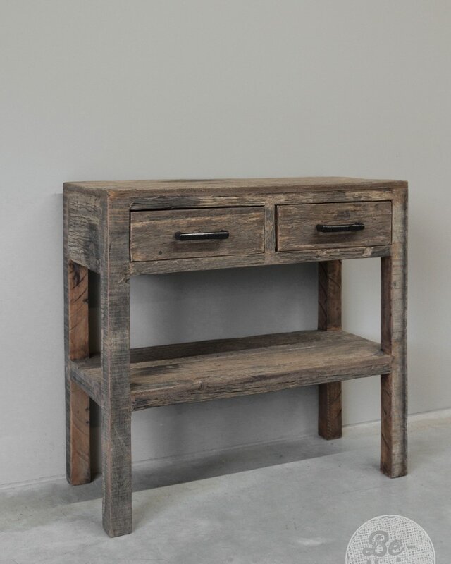 Be-Uniq Haltafel 2 Lades | Oud Hout | H80xB80xD35 cm