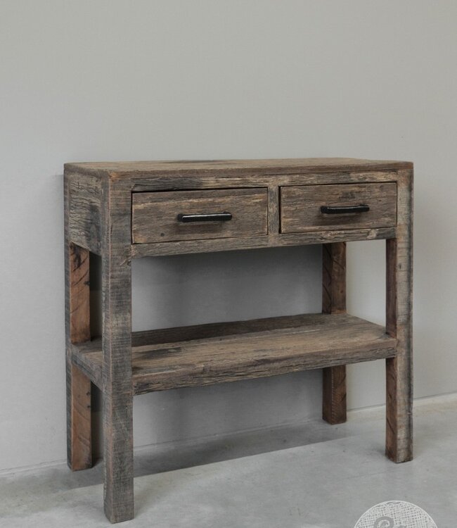 Be-Uniq Haltafel 2 Lades | Oud Hout | H80xB80xD35 cm