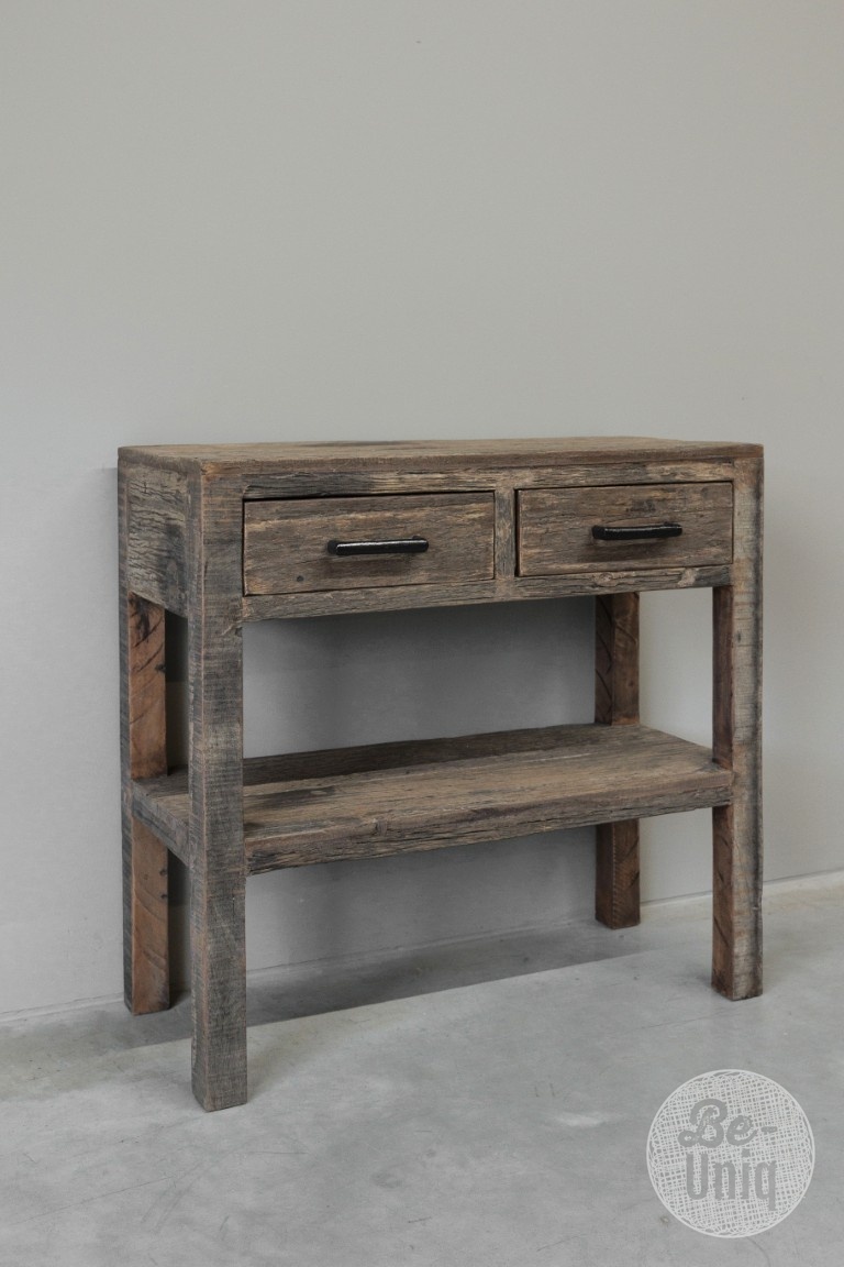 Be-Uniq Haltafel 2 Lades | Oud Hout | H80xB80xD35 cm
