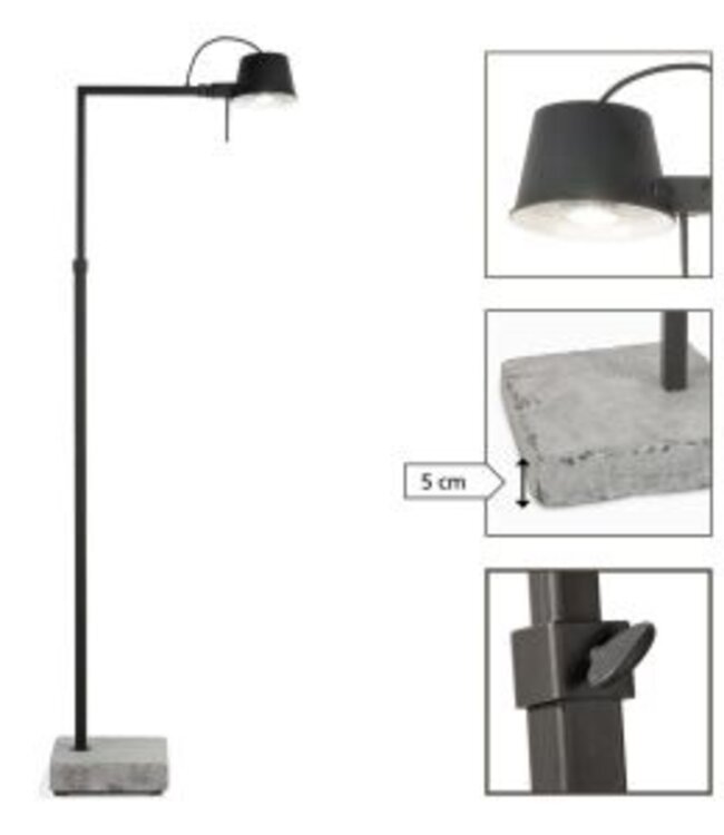 Frezoli Lacio Vloerlamp | Hardstenen Voet | Mat Zwart
