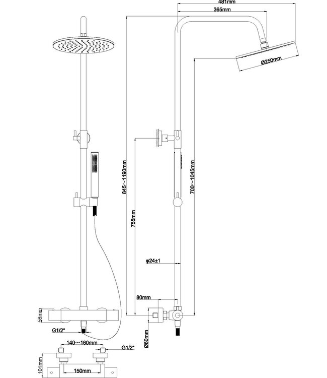 Wiesbaden Caral Thermostatische Regendoucheset | Geborsteld Brons Koper