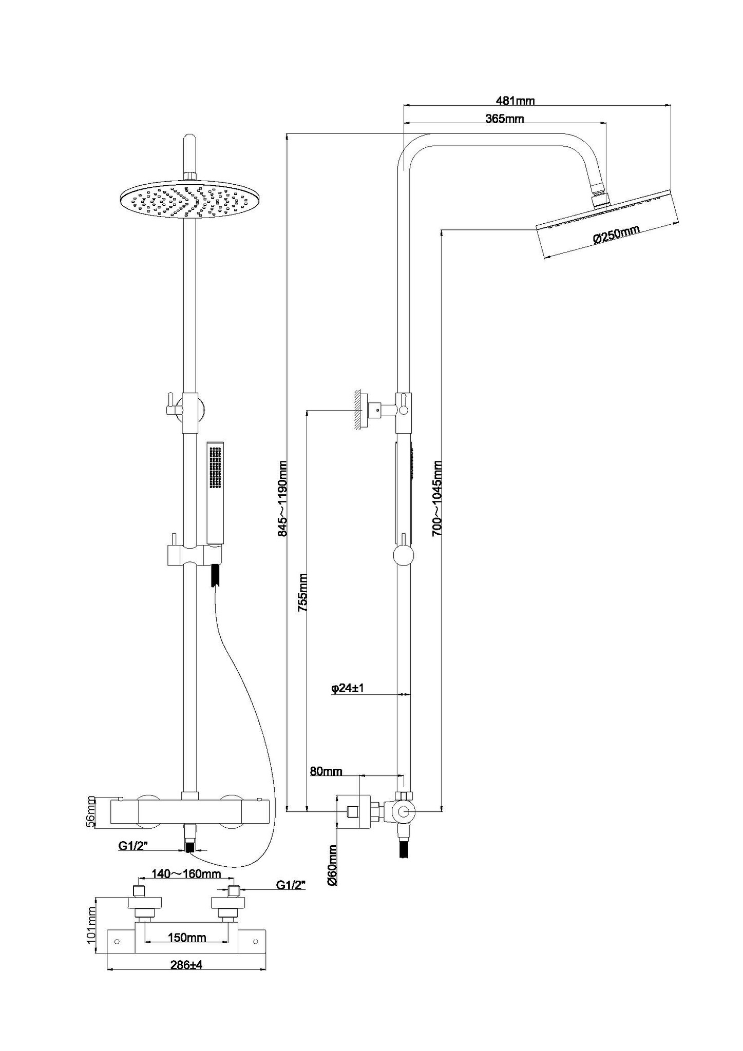 Wiesbaden Caral Thermostatische Regendoucheset | Geborsteld Brons Koper