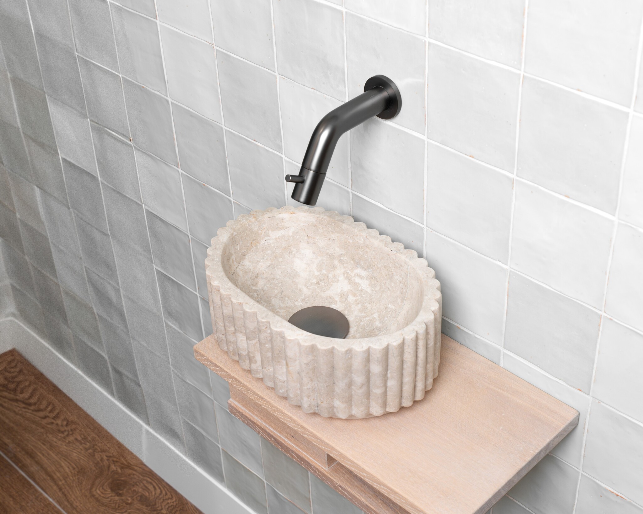 Loutro Bathroomware Waskom Irini Ovaal Mini | Marmer | H12 x B30 x D20 cm