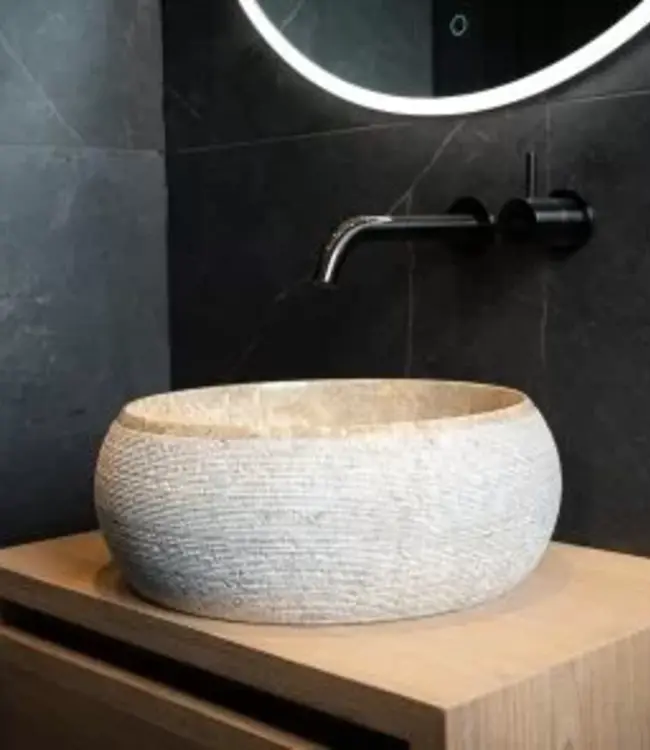 Rene Houtman Waskom Rocky | Marmer | H15 x Ø40 cm | 3 Kleuren