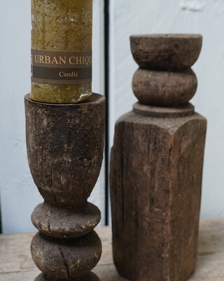 Rene Houtman Oud Houten Kaarsenstandaards | Set Van 2