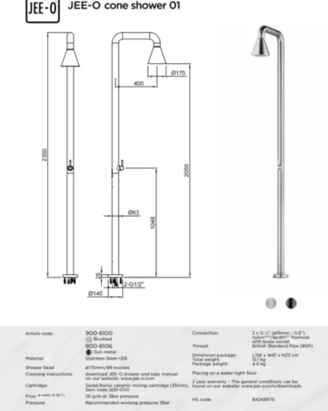 JEE-O Cone Vrijstaande Douche 01 | H235 cm