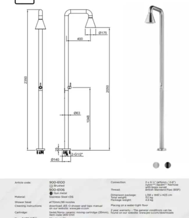JEE-O Cone Vrijstaande Douche 01 | H235 cm