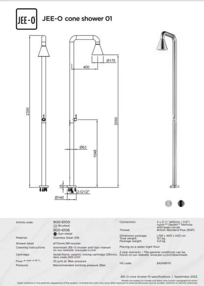 JEE-O Cone Vrijstaande Douche 01 | H235 cm
