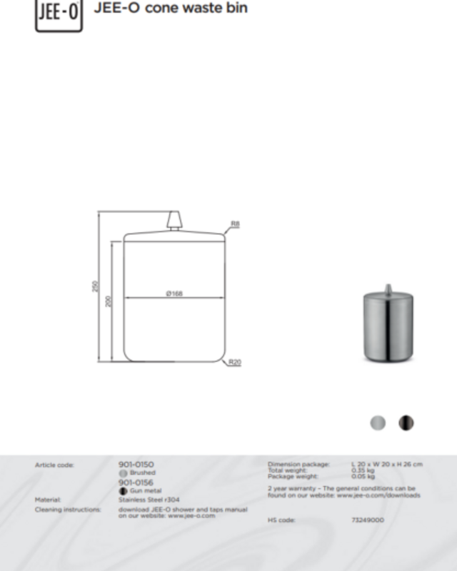 JEE-O Cone Prullenbak | H25 x D16,8 cm | 2 Kleuren
