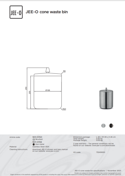 JEE-O Cone Prullenbak | H25 x D16,8 cm | 2 Kleuren