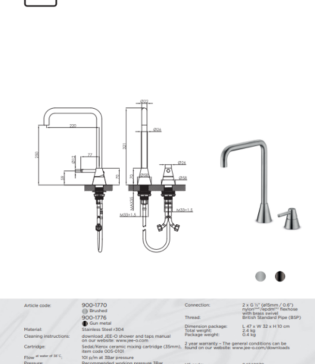 JEE-O Cone 2-Gats Wastafelkraan Hoog | 2 Kleuren