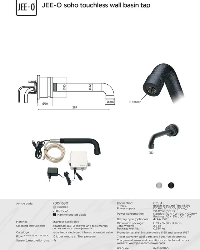 JEE-O Soho Wand Sensor Kraan | Meerdere Kleuren