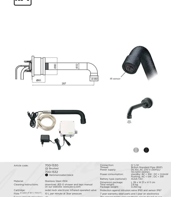JEE-O Soho Wand Sensor Kraan | Meerdere Kleuren