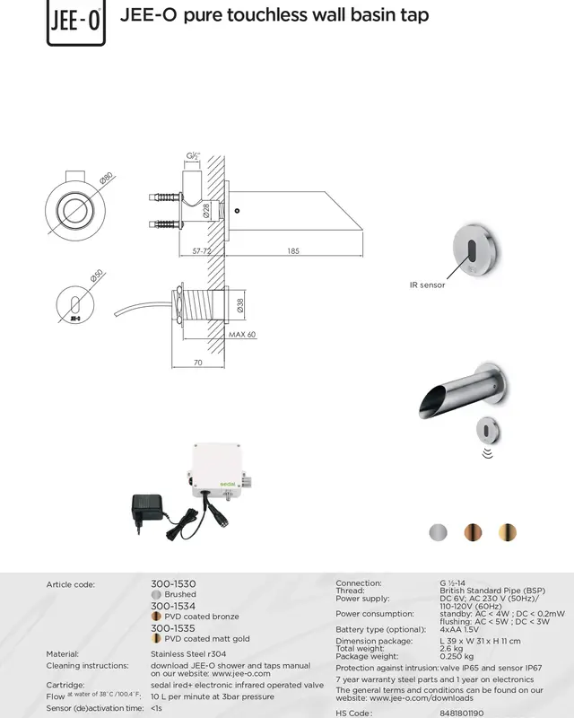 JEE-O Pure Wand Sensor Kraan | Meerdere Kleuren