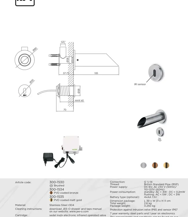 JEE-O Pure Wand Sensor Kraan | Meerdere Kleuren