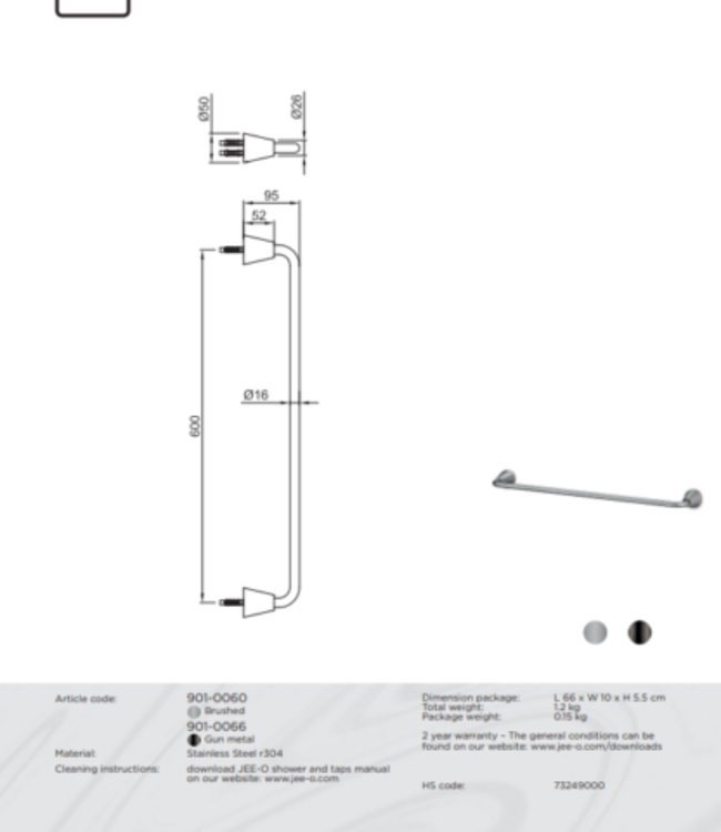 JEE-O Cone Handdoekhouder | L60 cm | 2 Kleuren