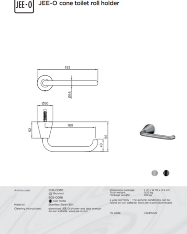 JEE-O Cone Toiletrolhouder RVS | 2 Kleuren