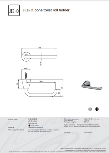 JEE-O Cone Toiletrolhouder RVS | 2 Kleuren