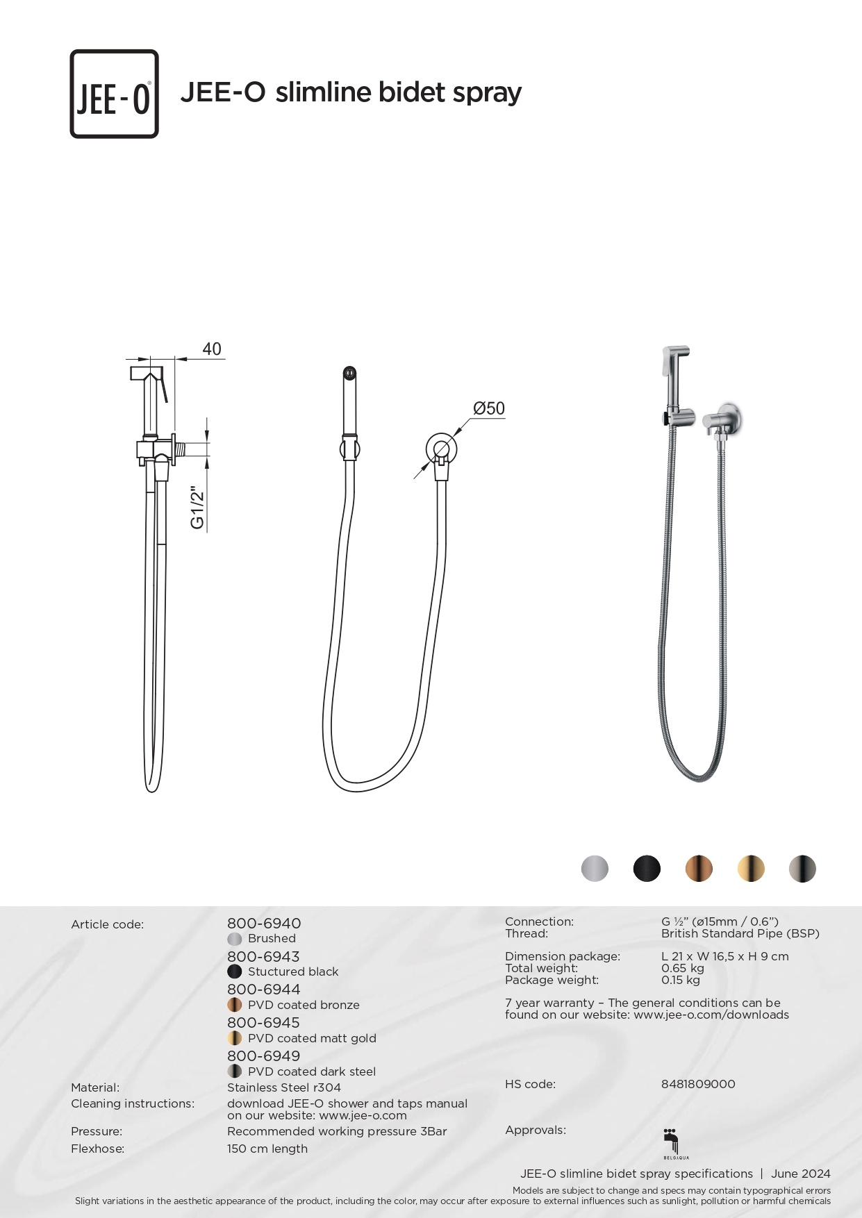 JEE-O Slimline Bidet Sproeier | Meerdere Kleuren