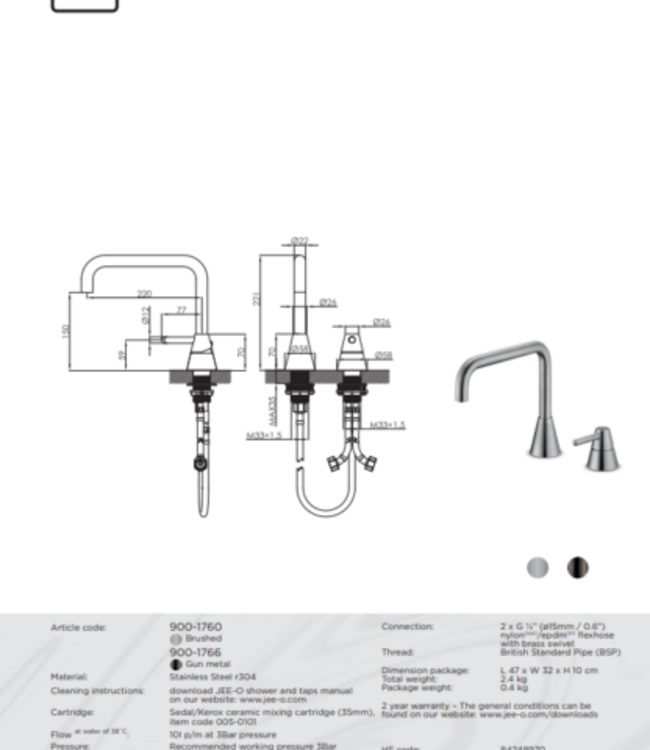 JEE-O Cone 2-Gats Wastafelkraan Laag | 2 Kleuren