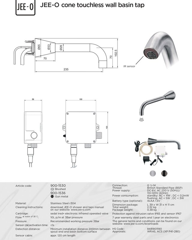 JEE-O Cone Wand Sensor Kraan | 2 Kleuren