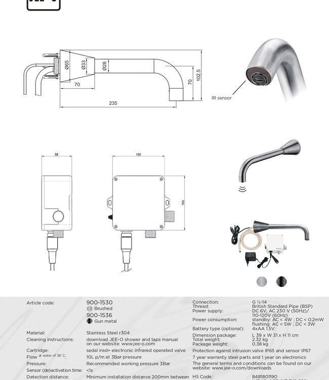 JEE-O Cone Wand Sensor Kraan | 2 Kleuren