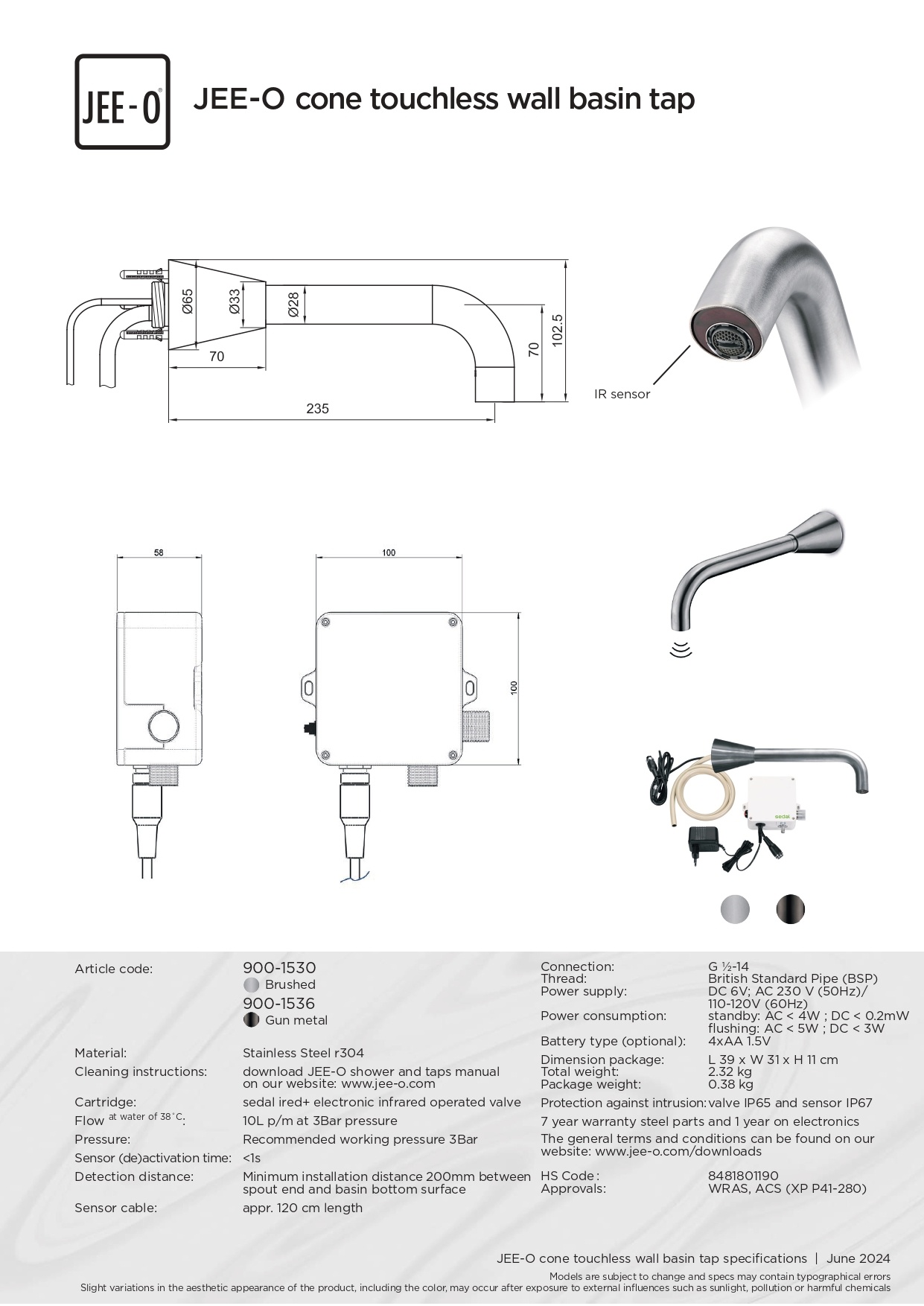 JEE-O Cone Wand Sensor Kraan | 2 Kleuren