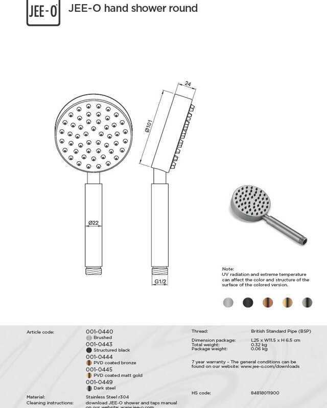 JEE-O Handdouche Rond | RVS | Ø 10,1 cm | 50 nozzles