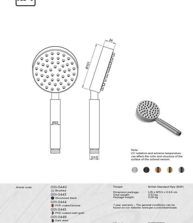 JEE-O Handdouche Rond | RVS | Ø 10,1 cm | 50 nozzles