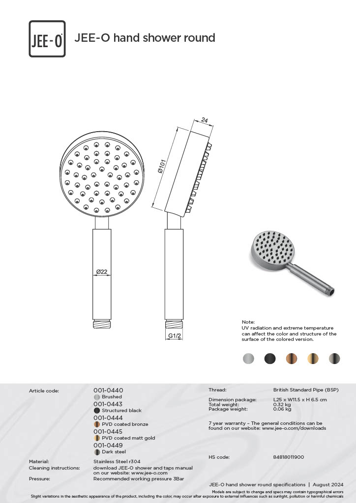 JEE-O Handdouche Rond | RVS | Ø 10,1 cm | 50 nozzles