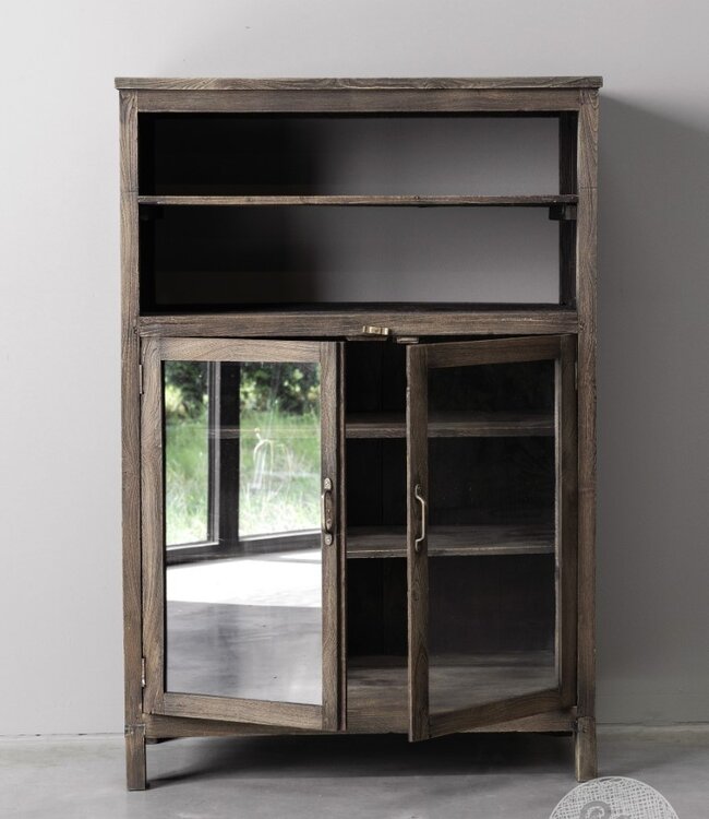 Be-Uniq Oud Glaskastje | Rustiek Verweerd | H130xB88xD40 cm