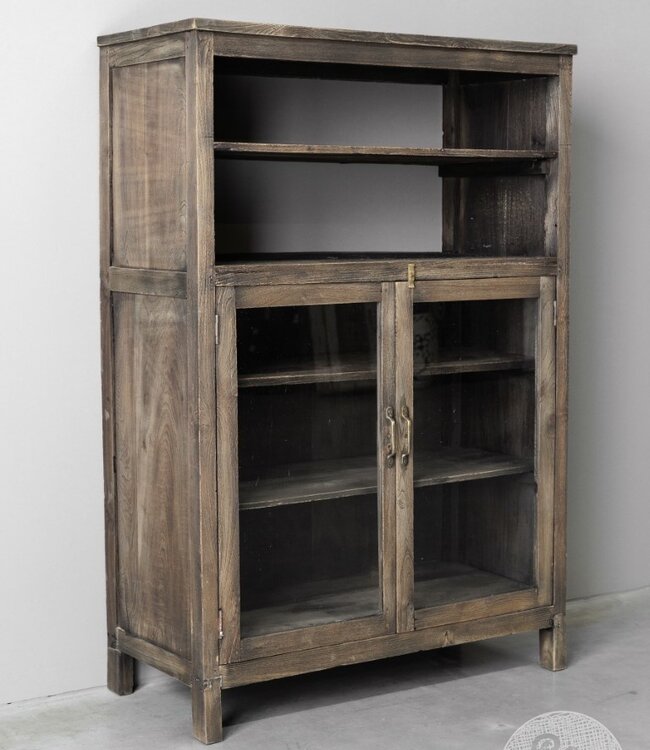 Be-Uniq Oud Glaskastje | Rustiek Verweerd | H130xB88xD40 cm