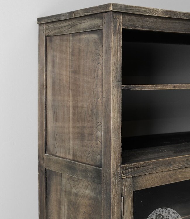 Be-Uniq Oud Glaskastje | Rustiek Verweerd | H130xB88xD40 cm