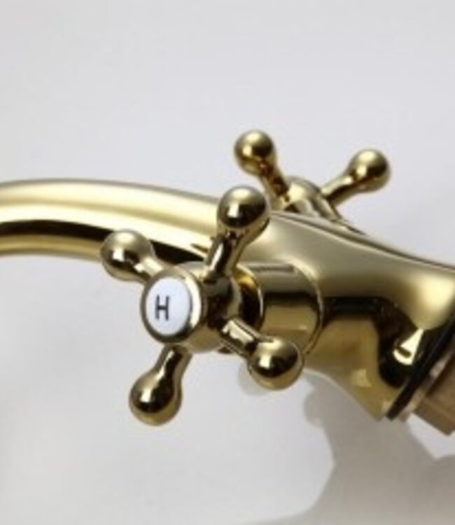 Rene Houtman Gouden Wastafelkraan | Witte Elementen | H15,5 cm