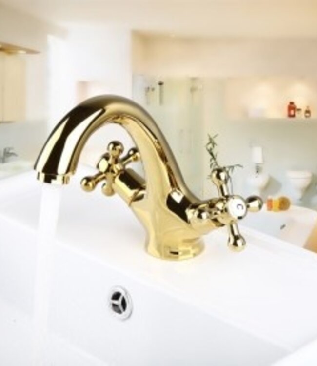 Rene Houtman Gouden Wastafelkraan | Witte Elementen | H15,5 cm