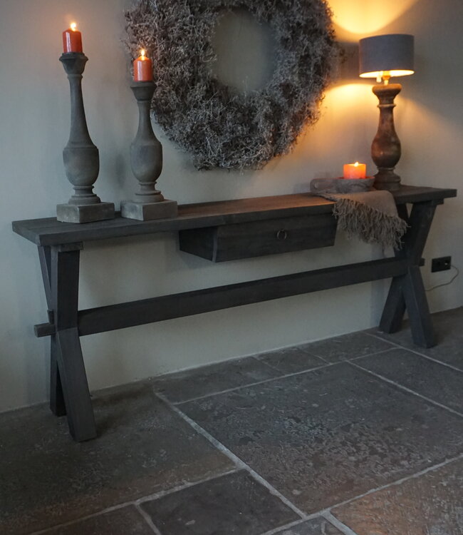 Rene Houtman Sidetable Cross Sita | Oud Hout | H80 x B200 cm