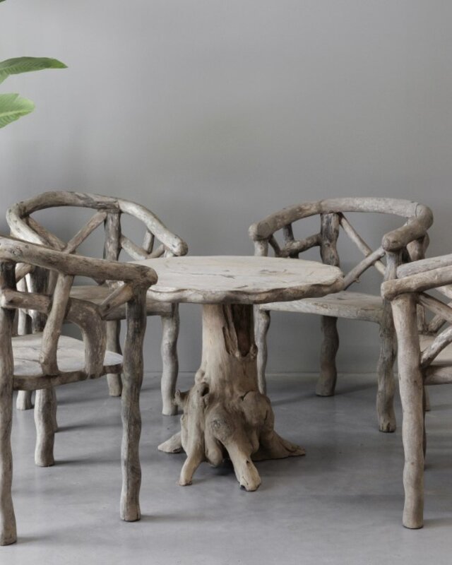 Be-Uniq Houten Set | Tafel + 4 Stoelen | Indonesië