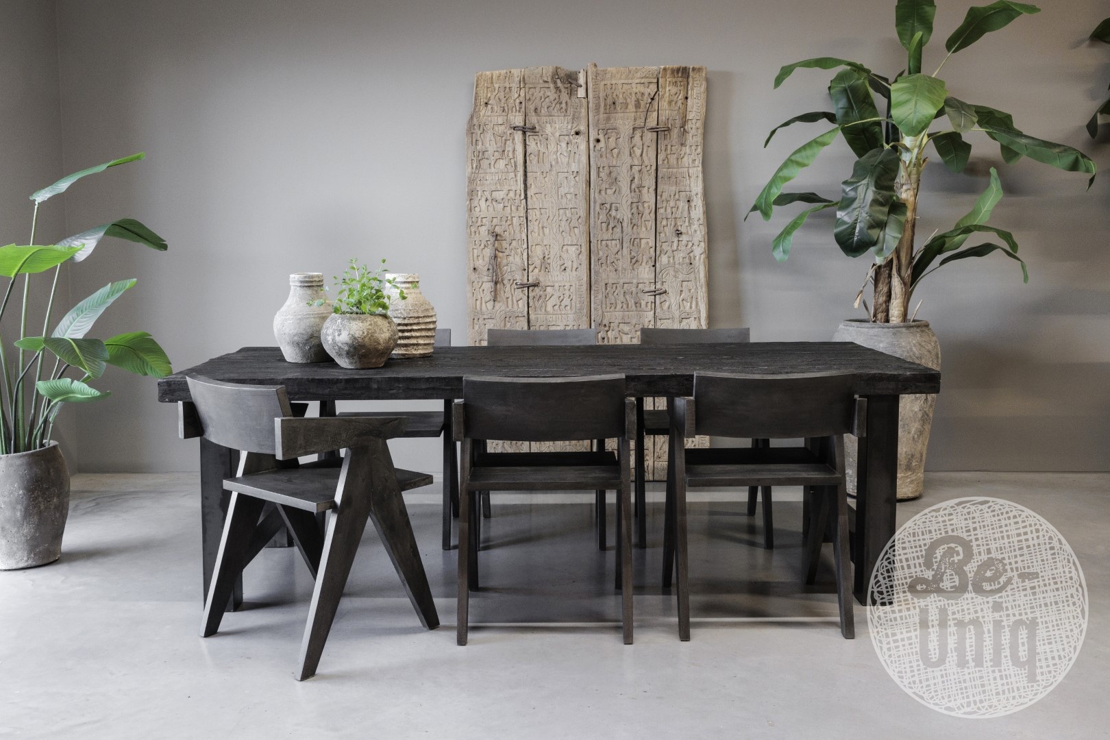 Be-Uniq Houten Armstoel Raf | Set Van 6 | Antiek Zwart