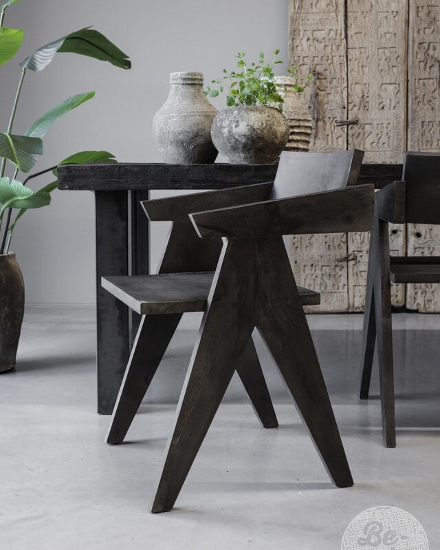 Be-Uniq Houten Armstoel Raf | Set Van 6 | Antiek Zwart
