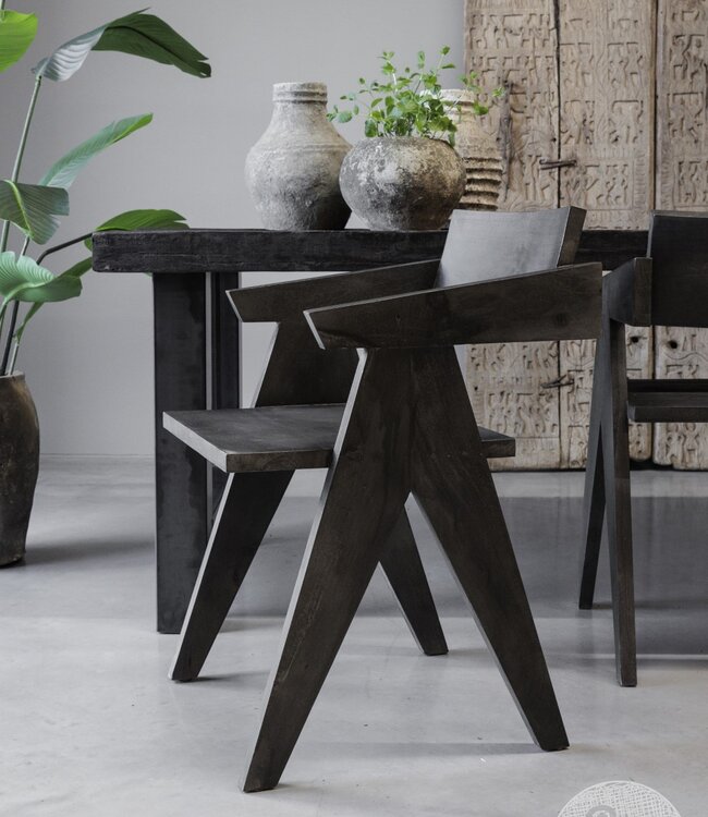 Be-Uniq Houten Armstoel Raf | Set Van 6 | Antiek Zwart