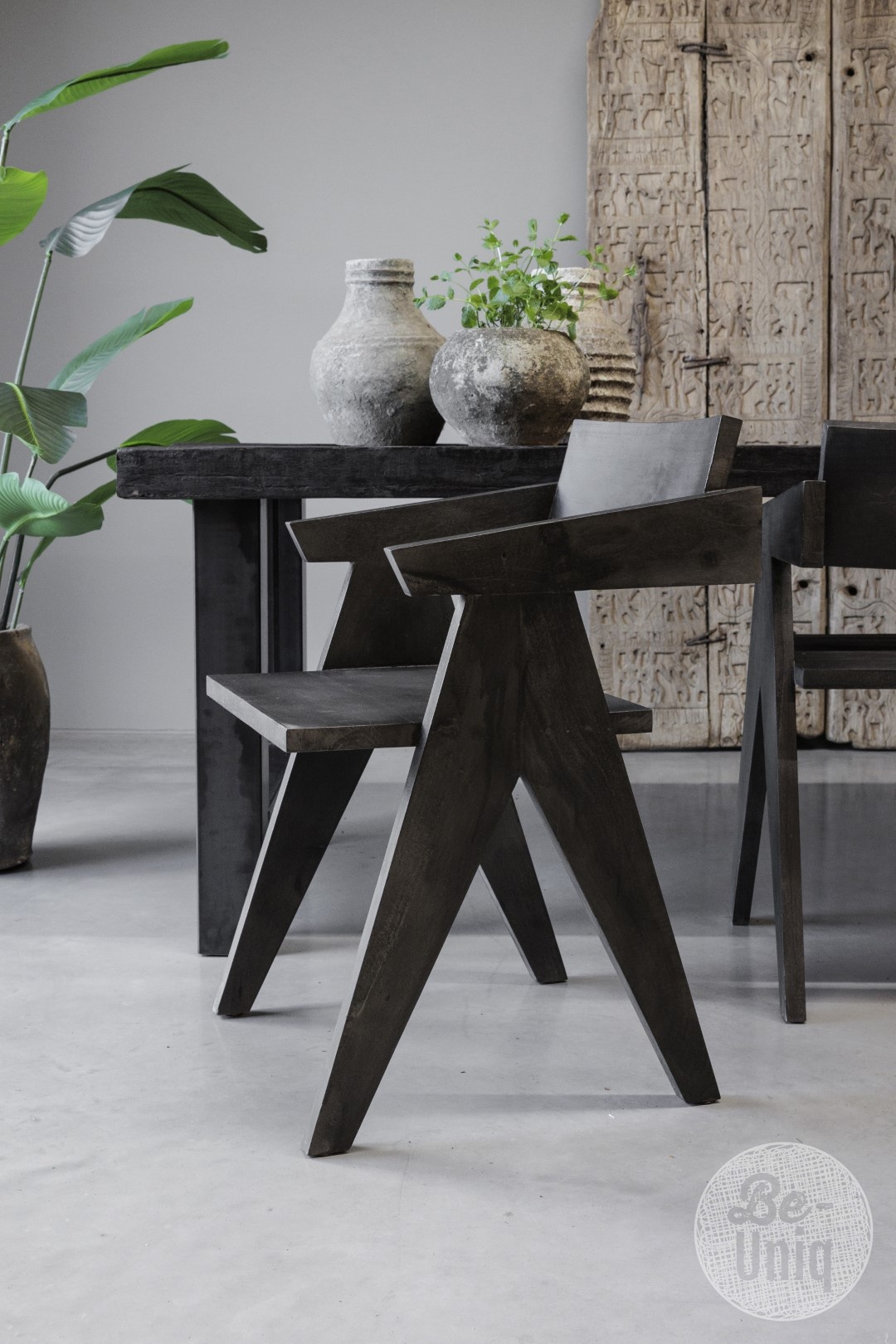 Be-Uniq Houten Armstoel Raf | Set Van 6 | Antiek Zwart