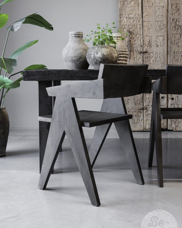 Be-Uniq Houten Armstoel Raf | Set Van 6 | Antiek Zwart