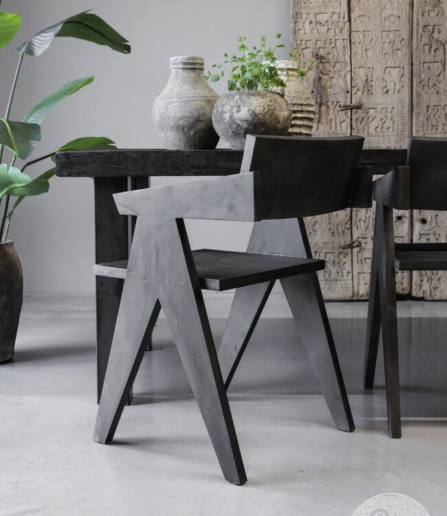 Be-Uniq Houten Armstoel Raf | Set Van 6 | Antiek Zwart