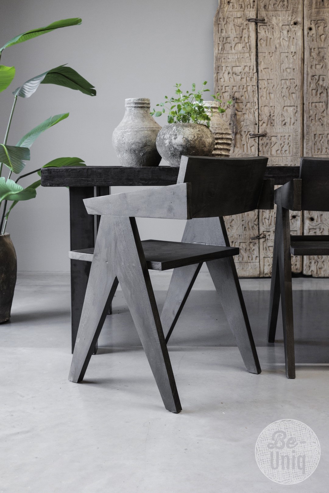 Be-Uniq Houten Armstoel Raf | Set Van 6 | Antiek Zwart