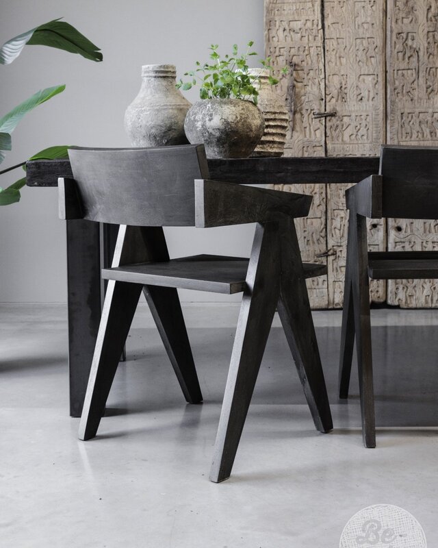 Be-Uniq Houten Armstoel Raf | Set Van 6 | Antiek Zwart