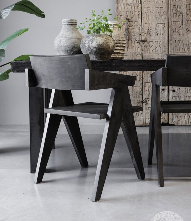 Be-Uniq Houten Armstoel Raf | Set Van 6 | Antiek Zwart