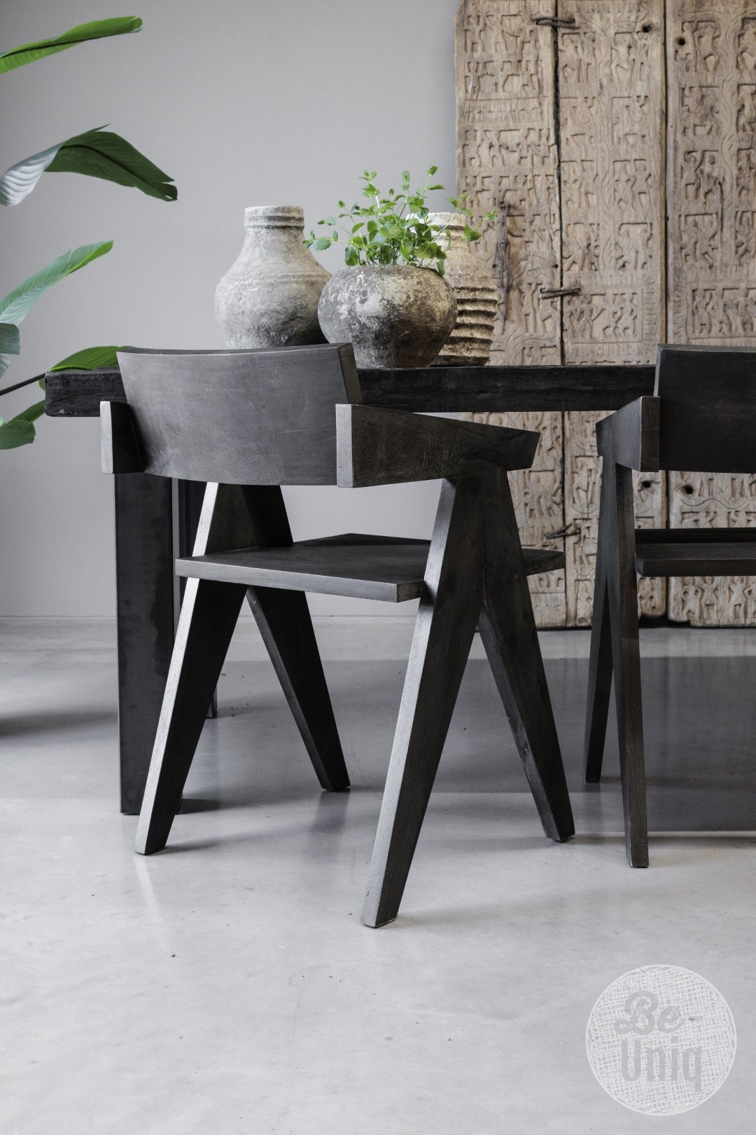 Be-Uniq Houten Armstoel Raf | Set Van 6 | Antiek Zwart