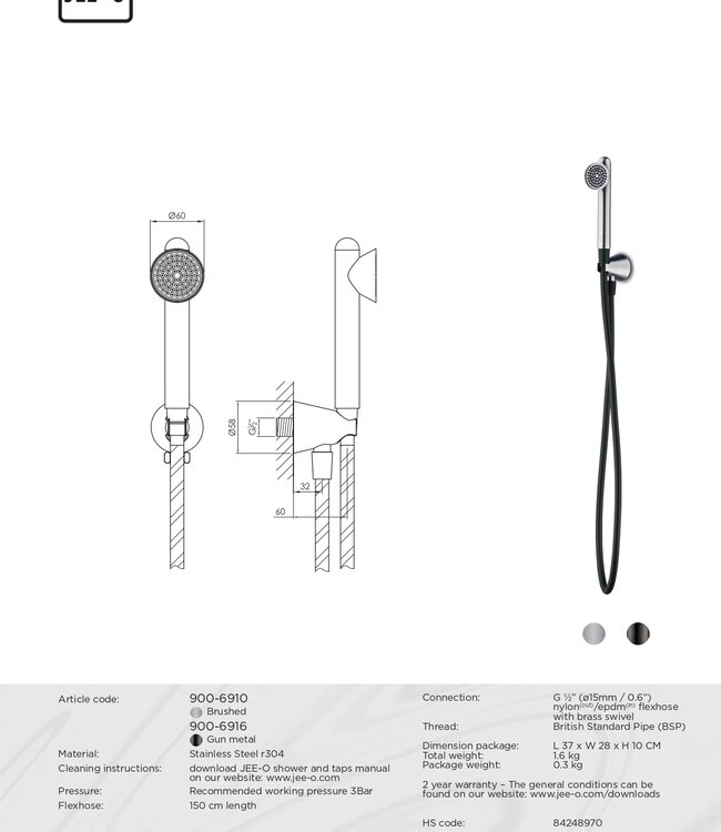 JEE-O Cone Wand Handdouche  | RVS | 2 Kleuren